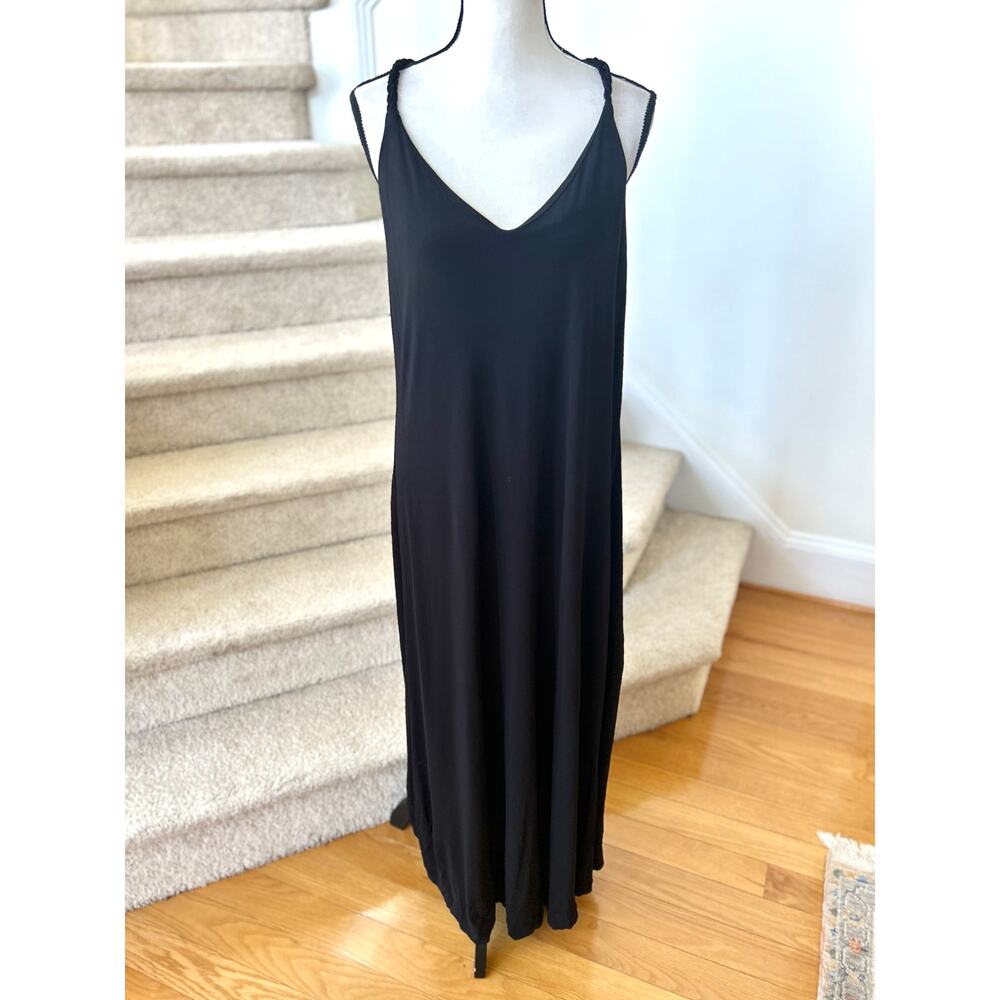 Ralph Lauren Black Braided Skinny Strap V-Neck Sleeveless Maxi Tank Dress 3X